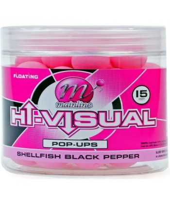 Mainline hi-visual boilies pop-ups Shellfish Black Pepper 15 mm