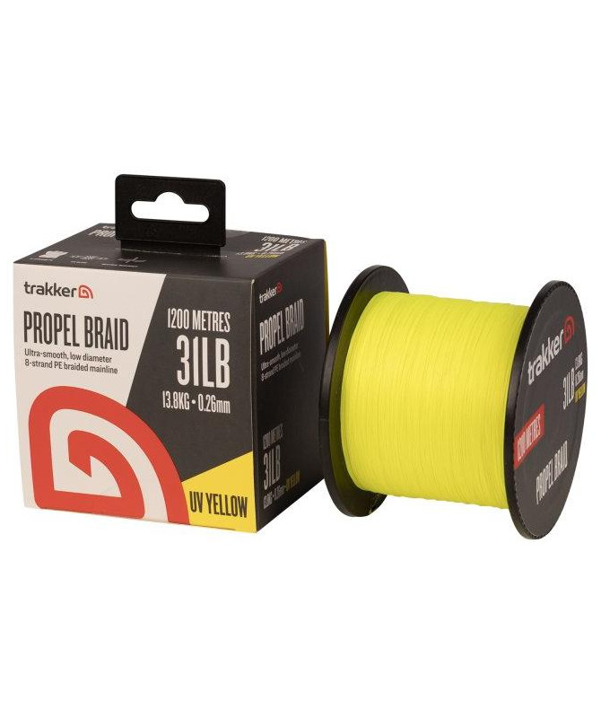 Trakker Kmenová pletená šňůra Propel Braid 0,26mm, 31lb, 1200m, UV-Yellow