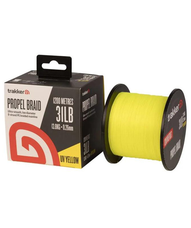 Trakker Kmenová pletená šňůra Propel Braid 31lb, 13.8kg, 0,26mm, 1200m, UV-Yellow