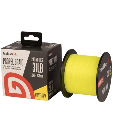 Trakker Kmenová pletená šňůra Propel Braid 31lb, 13.8kg, 0,26mm, 1200m, UV-Yellow