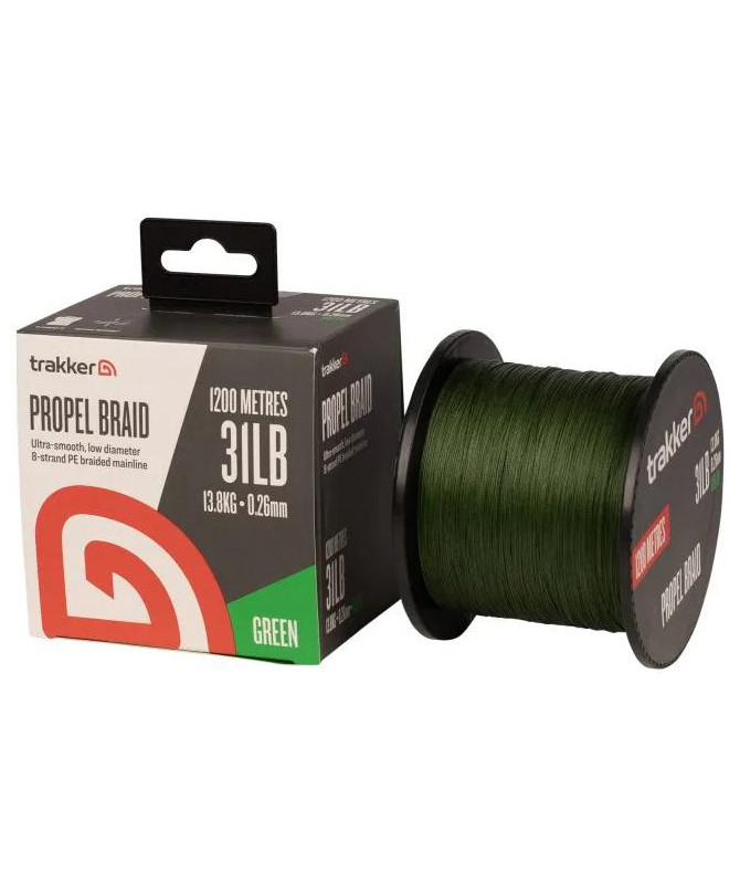 Trakker Kmenová pletená šňůra Propel Braid 31lb, 13.8kg, 0,26mm, 1200m, Green